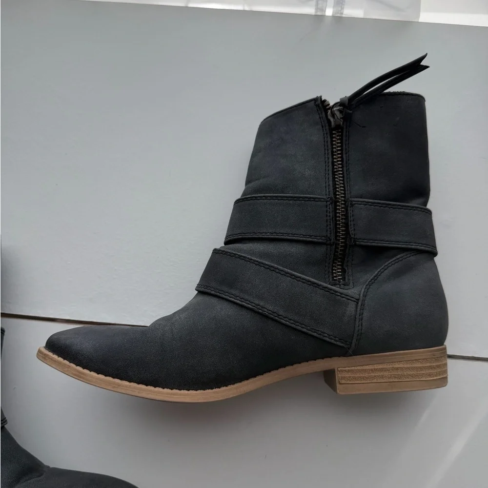 Roxy Charcoal Ankle Boots with Buckle Accents - Picture 4 of 15